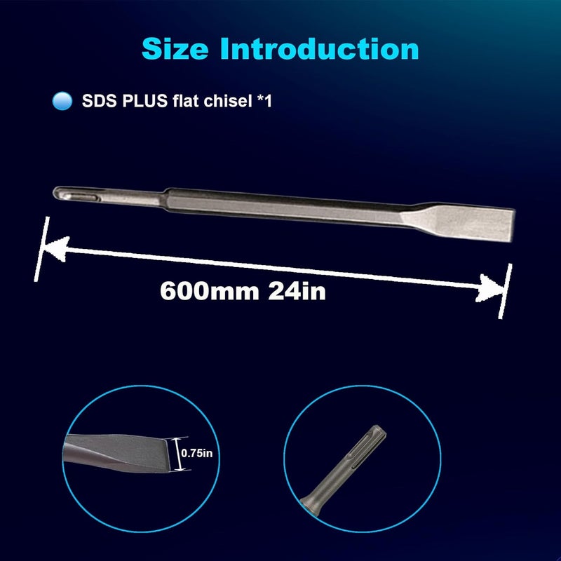 Phyxlyn 24-Inch SDS Plus Chisel, 3/4 Inch Flat Chisel with Sds Plus Shank Ideal for Concrete Demolition, Tile Removal Chisel Tool for SDS Plus Hammer Drill Attachment - Image 3